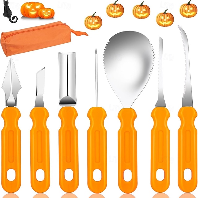 Halloween Pumpkin Carving Tools Kit Professional Heavy Duty Stainless Steel Pumpkin Cutter Knife Saw Scoop Tools Set or 7Pcs Car