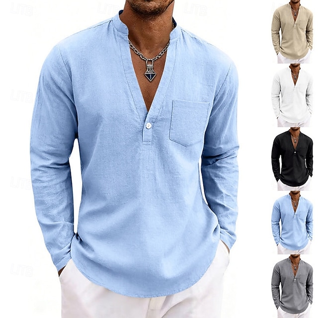 T Shirt Henley Shirt Long Sleeve Shirt Long Sleeve V Neck Summer Spring Plain Fashion Streetwear Leisure Pockets Buttons Casual Daily Vacation W