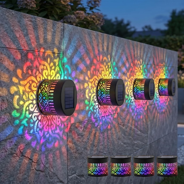 4 Pcs Colorful Solar Wall Lights Outdoor, Metal Mandala Projection ...