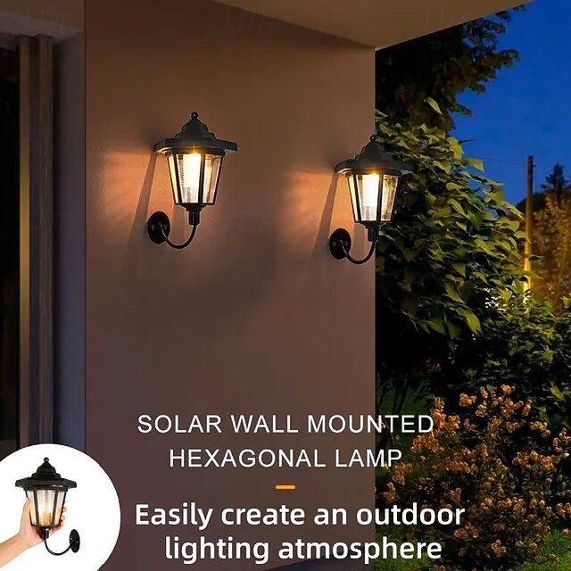 Picture Idea: 2Pcs Solar Hexagonal Wall Lights Outdoor Waterproof Garden Lights For
