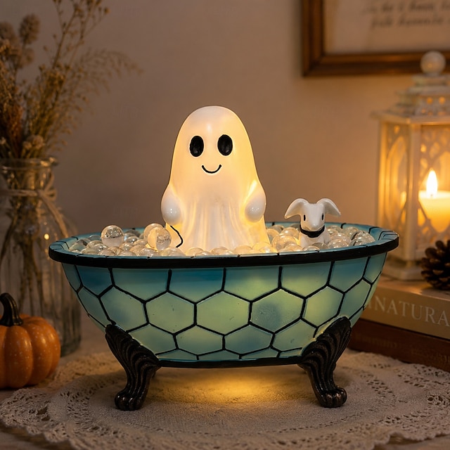  ハロウィンの幽霊バスタブナイトライトLED樹脂製フィギュアランプ、光る幽霊 &犬の装飾テーブルライト、寝室、リビングルーム、オフィス、ホリデーギフト用の不気味なカボチャパーティーの雰囲気の装飾