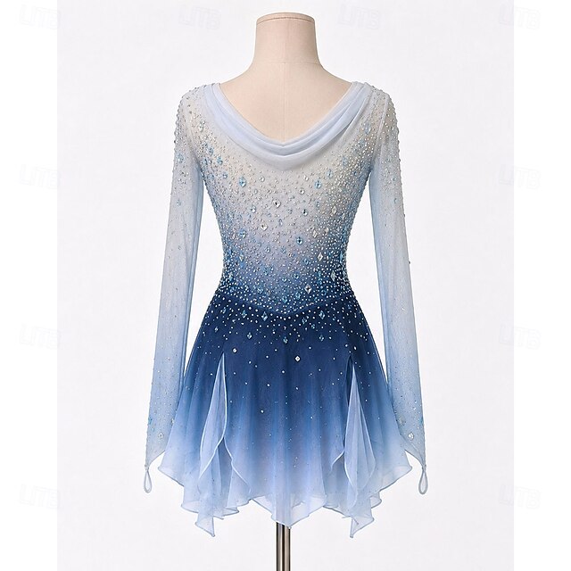 Figure Skating Dress Women's Ice Skating Dress Blue Patchwork Thumbhole ...