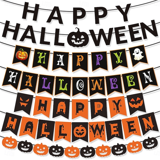 5PCS Happy Halloween Pumpkin Ghost Banner Hanging Party Banner Indoor Outdoor Haunted House Home Classroom Halloween Party Decorations 20