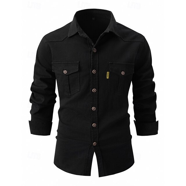 Men's Shirt Casual Shirt Button Up Shirt Garment Dyed Acid Wash Shirt — free download