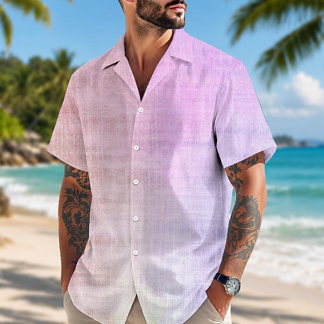Men's Geometric Plaid Shirt Button Up Shirt Camp Collar Shirt Short ...