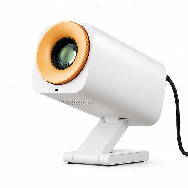  Projetor portátil com design elegante, projetor de filmes HD com suporte dobrável, mini projetor para home theater com suporte a 1080p, projetor de vídeo para iPhone/Android/laptop/TV Stick, para uso interno e externo.