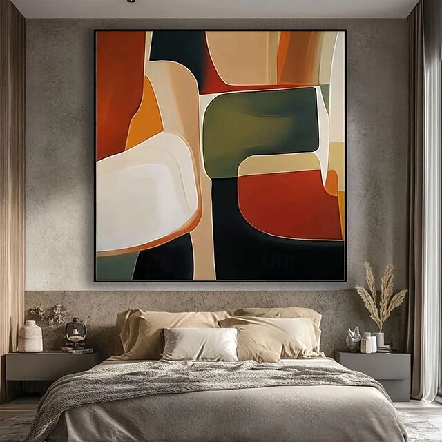 Curated visual reference: Textured Apartment Walls Design Reference: Hand Painted Large Orange Brown Green Beige Painting Modern 3D
