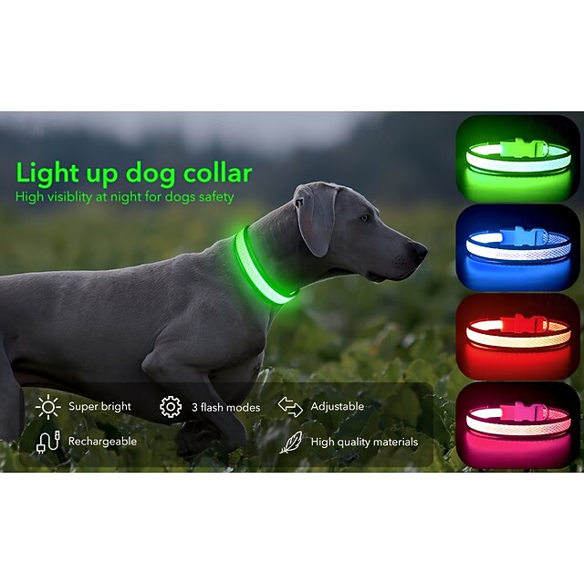 USB Rechargeable LED Dog Collar Light Adjustable comfortable soft mesh safety collar suitable small medium large dogs. Features 6 co