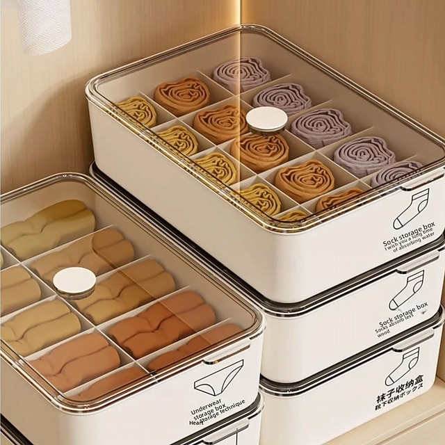 10/15 Grid Underwear Organizer with Lid, Stackable Sock and Panty ...