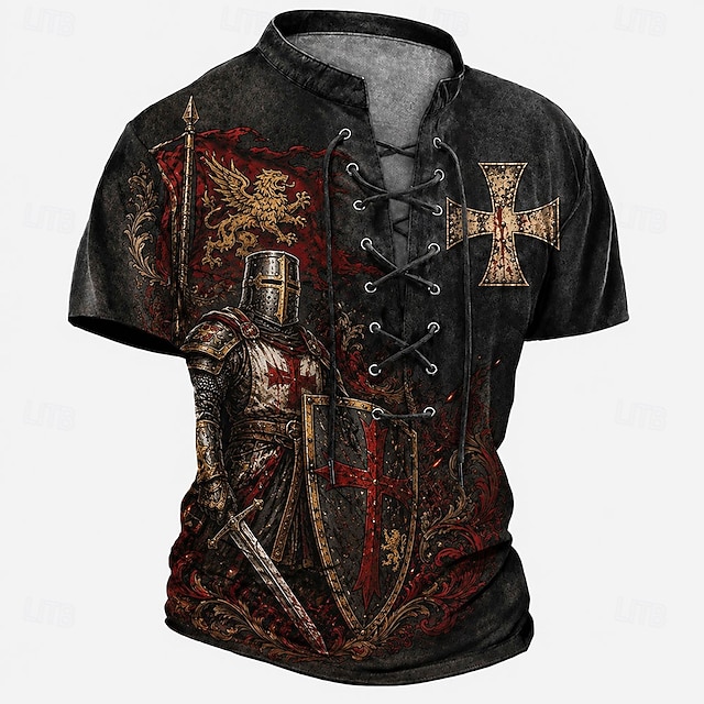 Men's Knights Templar Crusaders Cross Henley Shirt T shirt Tee Short — free download
