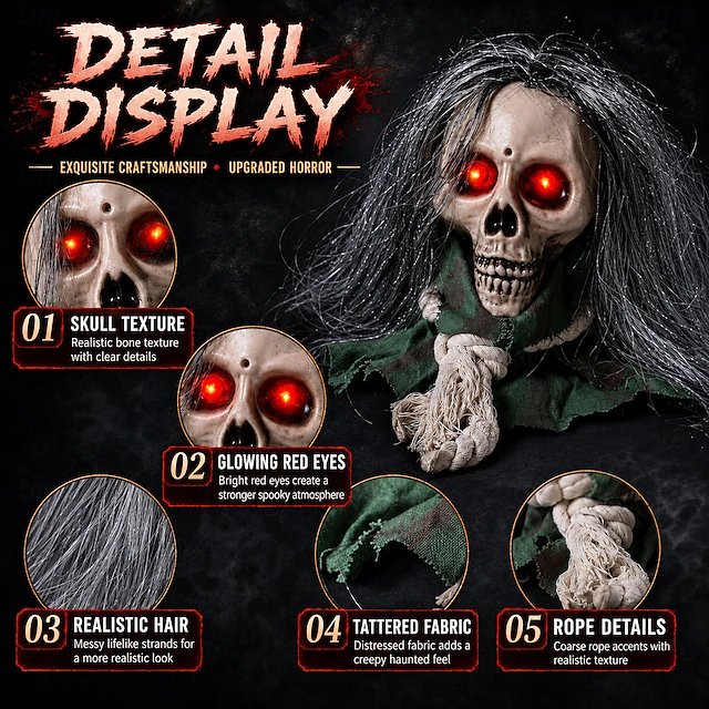 2026 Halloween Animated Crawling Skull Heads, Sound Activated Moving ...