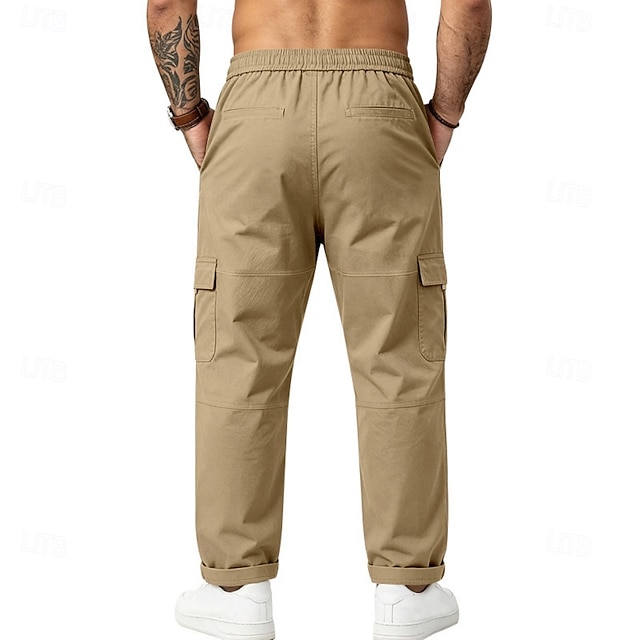 Homme Pantalons Cargo Pantalons Pantalons d'Extérieur Cordon de serrage Taille Élastique Multi-poches Couleur Unie Coupe-vent Portable Occasionnel Quotidien Extérieur Streetwear Élégant Kaki Vert