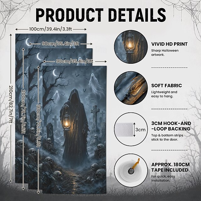 Halloween Door Cover Grim Reaper Holding Lantern in Haunted Graveyard ...