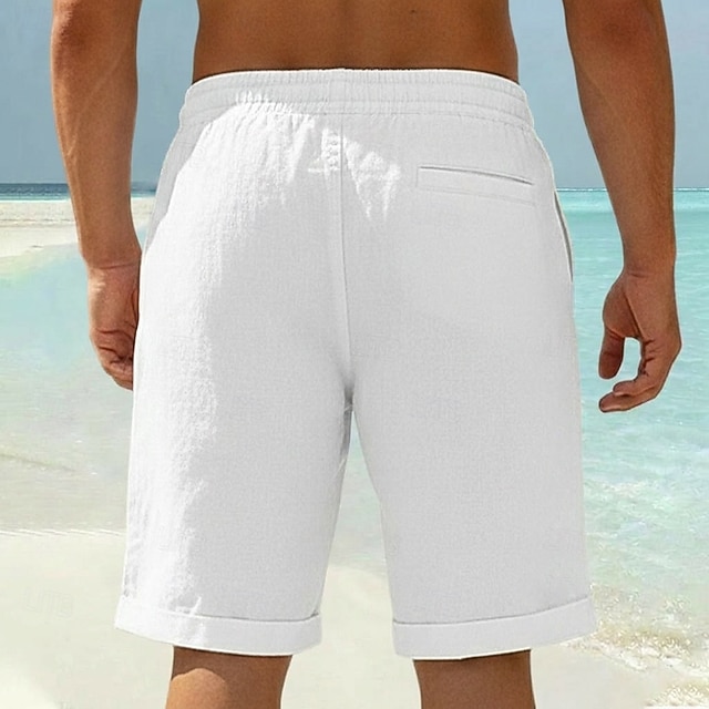 Homme Shorts en Lin Shorts d'été Shorts de plage Cordon de serrage Taille Élastique Poche à Fermeture Éclair Uni Texturé Couleur Pleine Confort Doux Longueur Genou Occasionnel Quotidien Plage Mode