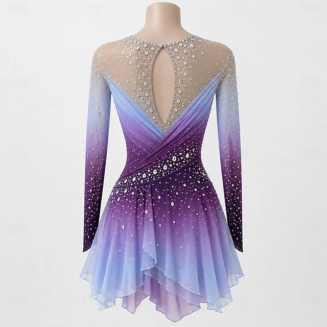 Figure Skating Dress Women's Ice Skating Dress Dark Purple Patchwork ...