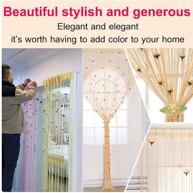 1/2PCS Rose Pattern Door Curtain, Self Adhesive Magic Tape Door Divider ...