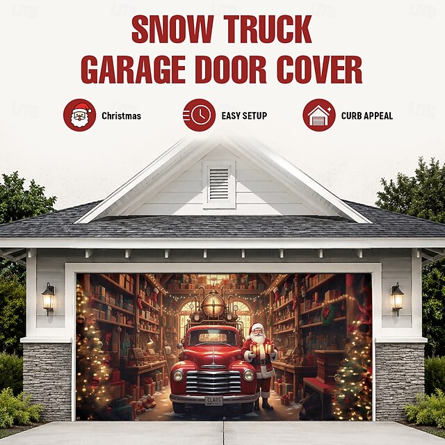 Christmas Garage Door Cover With LED String Lights, 3D Reindeer Print ...