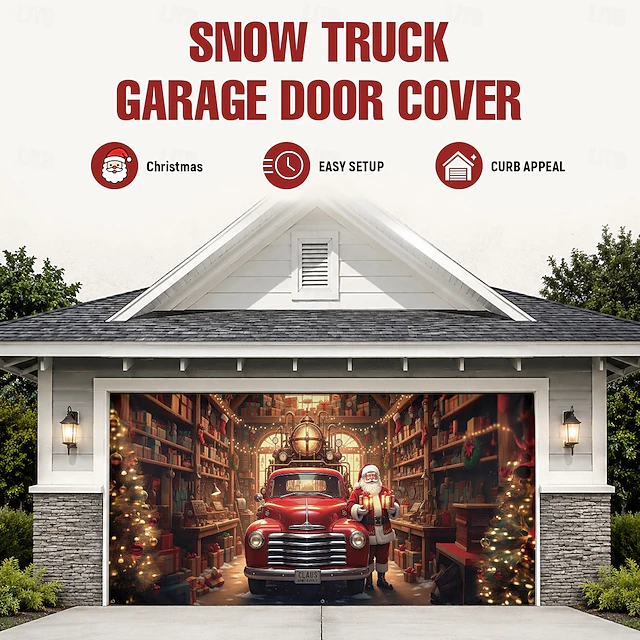 Barn Style Light Christmas Garage Door Cover With LED String Lights, 3D Reindeer Print ...