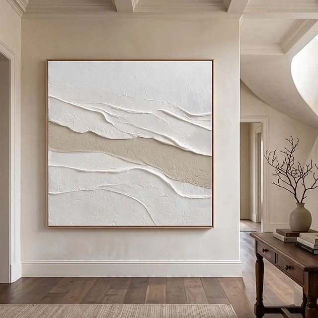 Large Beige Abstract Wall Art Textured Neutral Canvas Painting ...