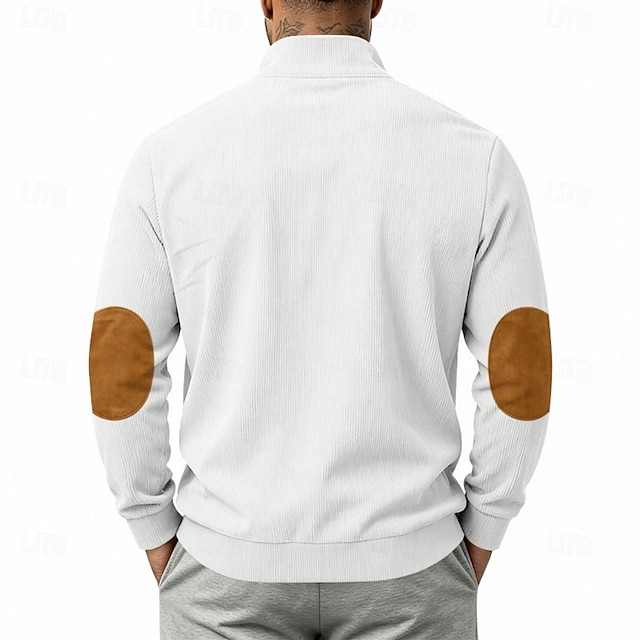 Homme Sweat-shirt Velours Côtelé Pull Sweat-shirt quart de fermeture éclair Bleu Blanche Abricot Noir Vert Véronèse Col montant Bloc de Couleur Patchwork Occasionnel Quotidien Sport & Loisir