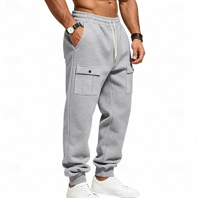Homme Joggings Pantalon en polaire Pantalon Jogger Pantalons Pantalon décontracté Cordon de serrage Taille Élastique Multi-poches Uni Confort Chaud Quotidien Extérieur Fête Mode Style Classique