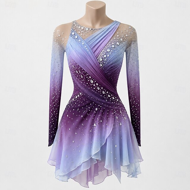 Figure Skating Dress Women's Ice Skating Dress Dark Purple Patchwork ...