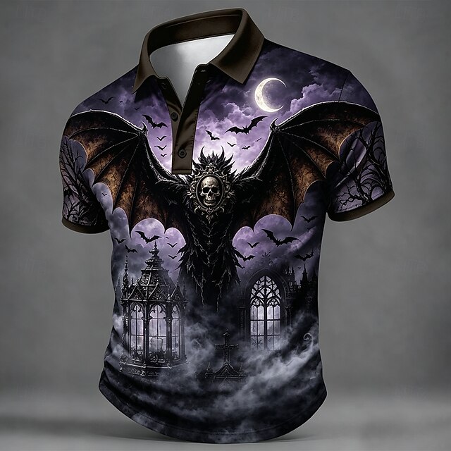 Men's Bat Polo Shirts Short Sleeve Polo Shirts Collared Shirts Casual ...