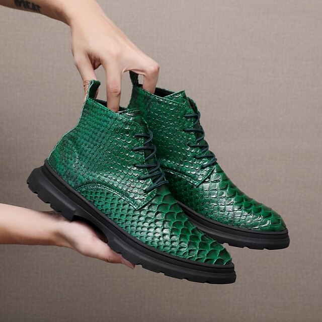 Men's Fashion Classic Wedding PU Leather Comfortable Lace-up Green ...