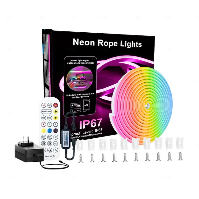 Rgbic Led Rope Sound Activated RGBIC Neon LED Strip Light, Silicone DIY Rope Light ...