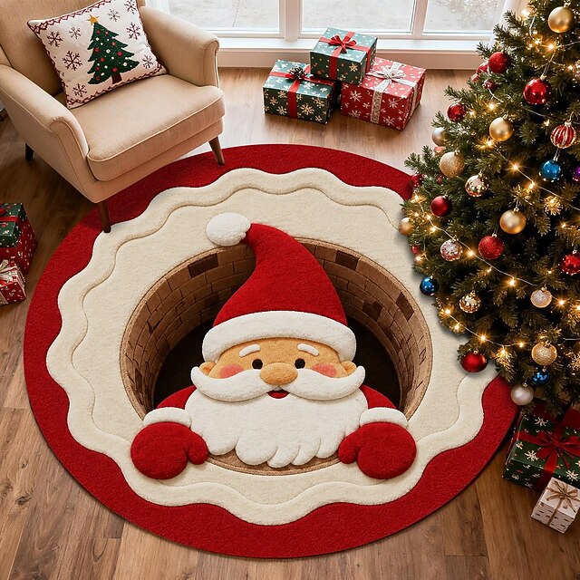 Christmas Rugs Door Mat, 3D Optical Illusion Santa Claus in Snow Hole ...