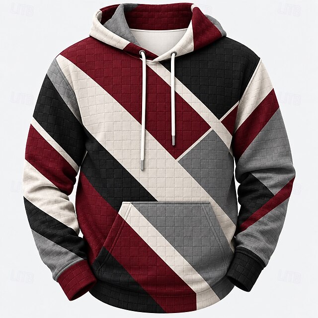 Men's Plaid Grid / Plaid Hoodie Fashion Crew Neck Hooded Home Outdoor ...
