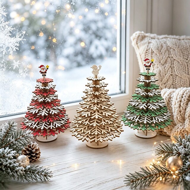 6 Inch DIY Wooden Christmas Tree Decoration 3D Creative Christmas Tree 