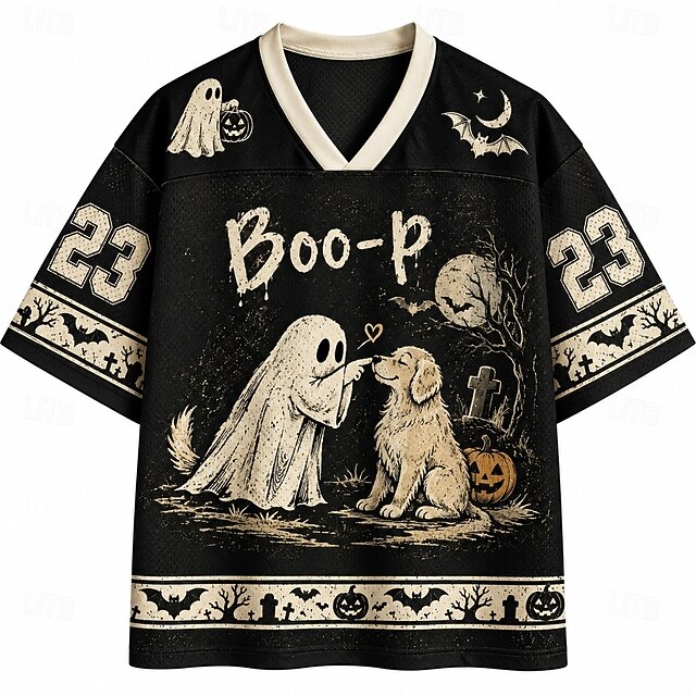 Men's Dog Pumpkin Ghost Number Graphic Text T Shirt Short Sleeve T ...