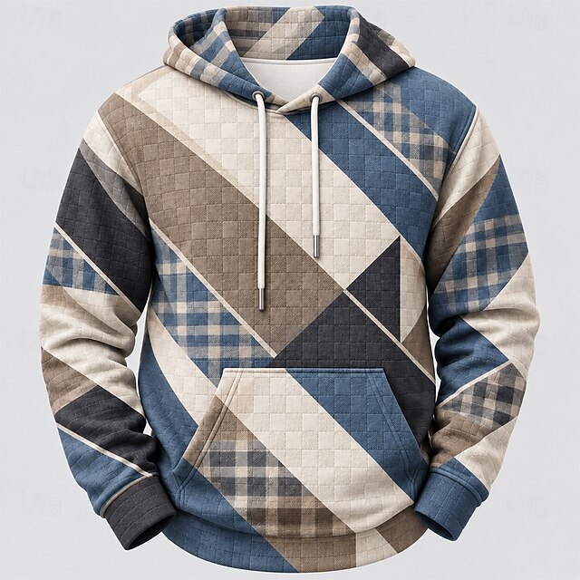 Men's Plaid Grid / Plaid Hoodie Fashion Crew Neck Hooded Home Outdoor ...