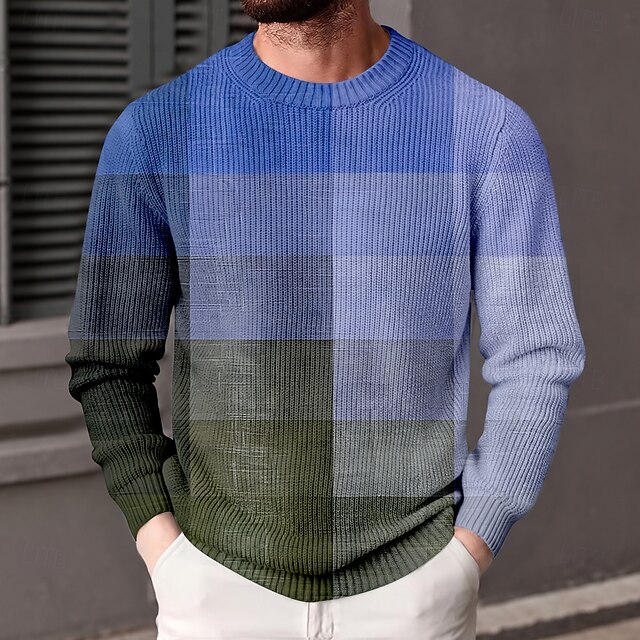 Men's Color Block Pullover Sweater Jumper Knitwear Crewneck Casual ...