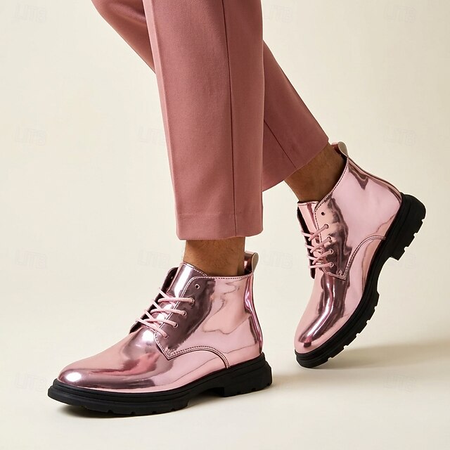 Men's Fashion Classic Wedding Patent Leather Comfortable Lace-up Pink ...