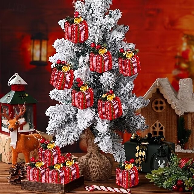 10PCS Christmas Tree Topper Decorations Mini Gift Box Ornaments With 