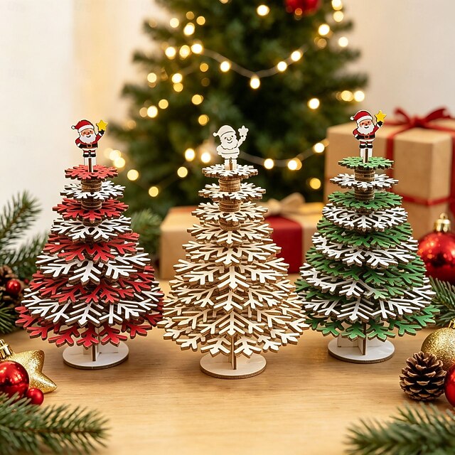 6 Inch DIY Wooden Christmas Tree Decoration 3D Creative Christmas Tree 