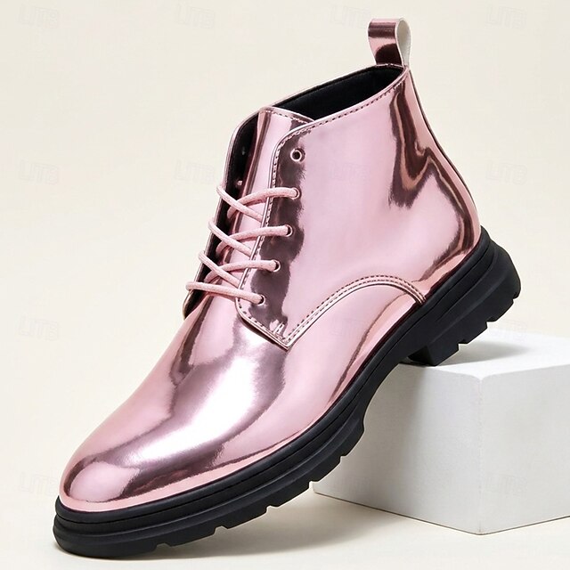 Men's Fashion Classic Wedding Patent Leather Comfortable Lace-up Pink ...