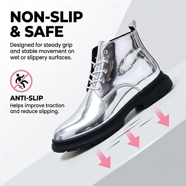 Men's Classic Wedding Patent Leather Comfortable Lace-up Silver Summer ...