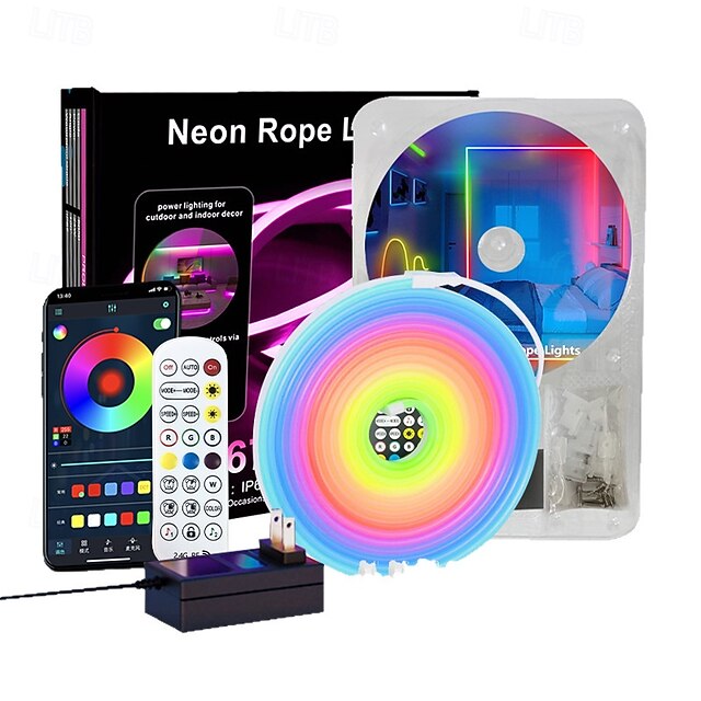 Sound Activated RGBIC Neon LED Strip Light, Silicone DIY Rope Light ...