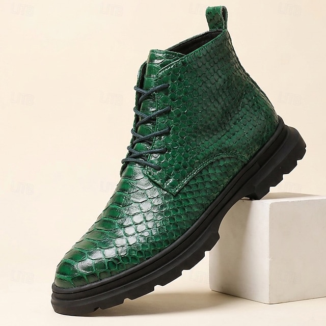 Men's Fashion Classic Wedding PU Leather Comfortable Lace-up Green ...