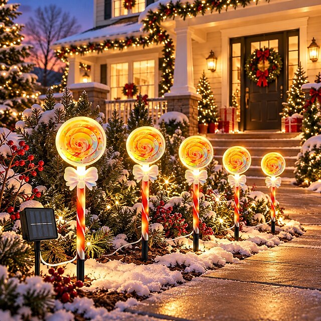 Guirlandes lumineuses solaires de Noël en forme de sucette, guirlandes ...