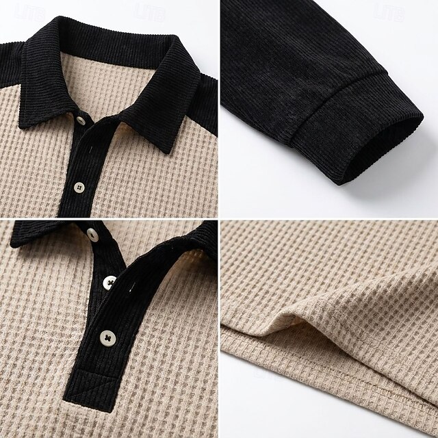 WaffleCraft™ Men's Waffle Polo Shirts Casual Vacation Turndown Long ...