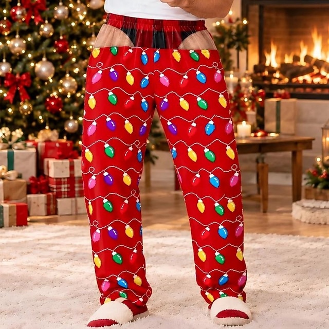 Christmas Funny Gifts Pajama Pants Plaid Christmas Lights Spooky Prank ...