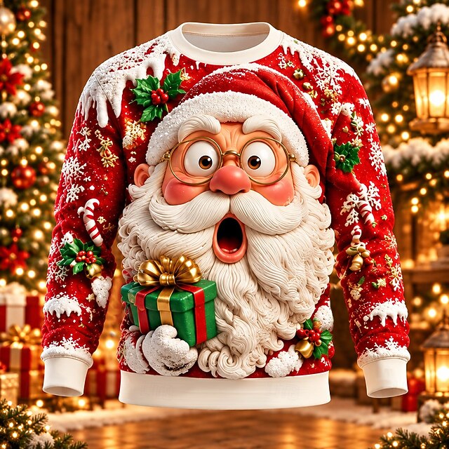Christmas Men's Santa Claus Sweatshirt Cool Party 3D Crew Neck Vacation ...