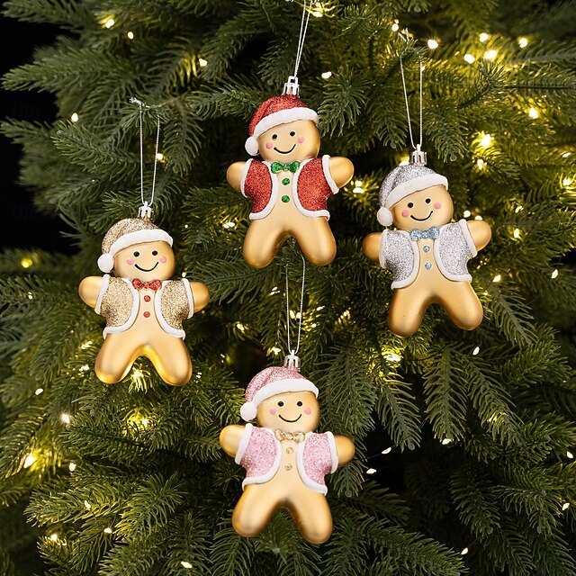 Christmas Gingerbread Man Hanging Ornaments, Gold Electroplated Cartoon ...
