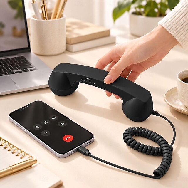 Retro Telephone Handset for Smartphone, Plug and Talk Wired Phone ...