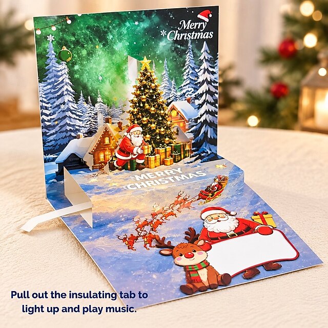 Light Up Musical Christmas Pop-Up Greeting Card, 3D Christmas Tree and ...
