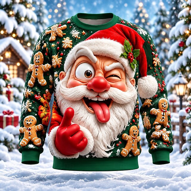 Christmas Men's Santa Claus Sweatshirt Cool Party 3D Crew Neck Vacation ...